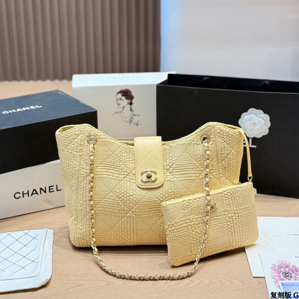 Chanel Shopping Bag Braided Raffia Beige 26Cm AS6090 B23527 U7508
