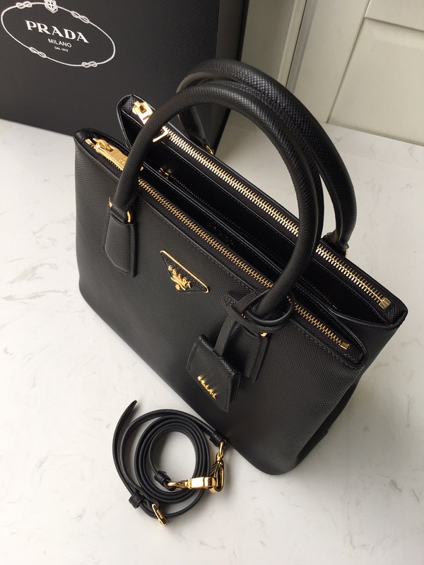 Prada Large Galleria Saffiano Leather Bag In Black