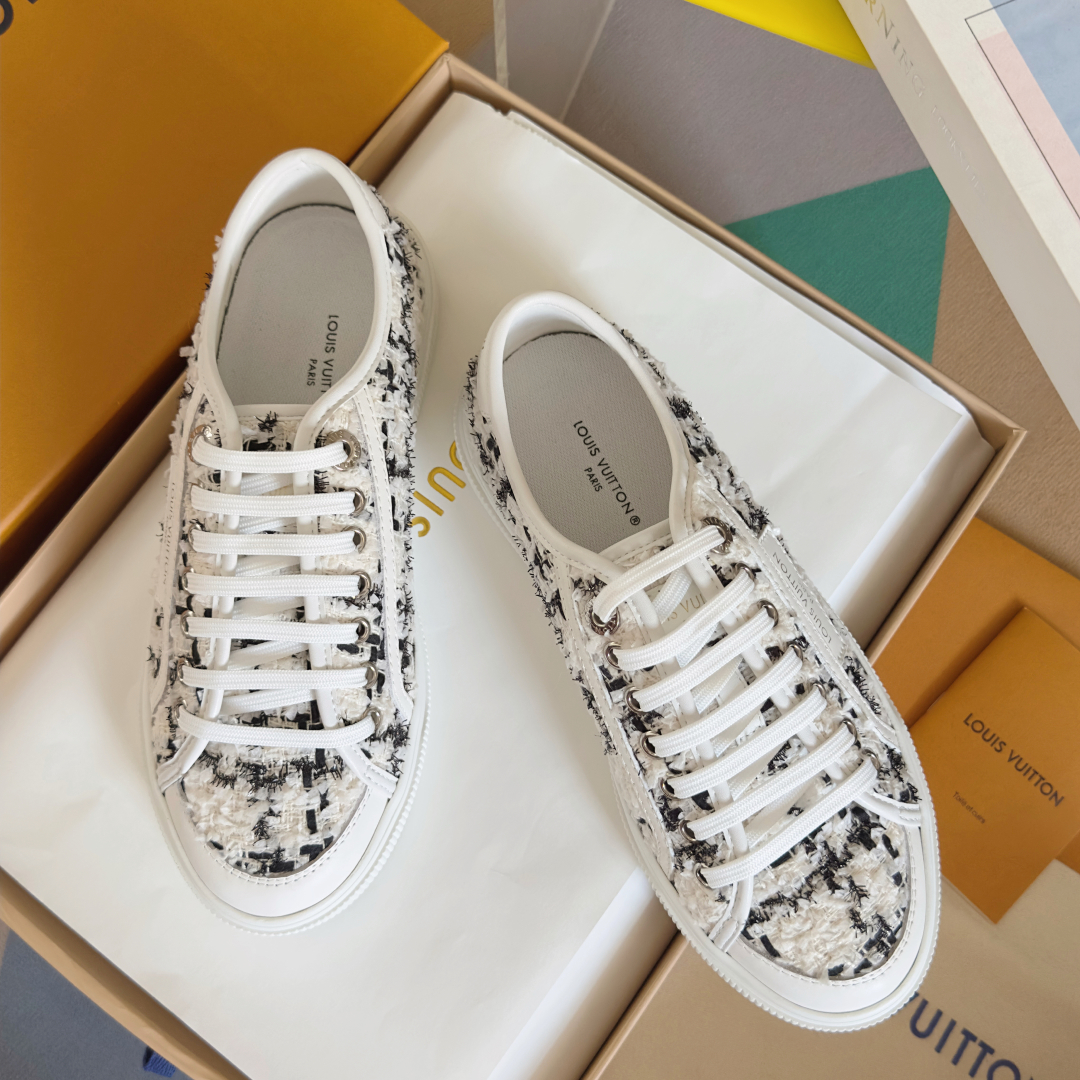 LV Lagoon Denim Monogram Embossed Canvas Skate Sneakers.