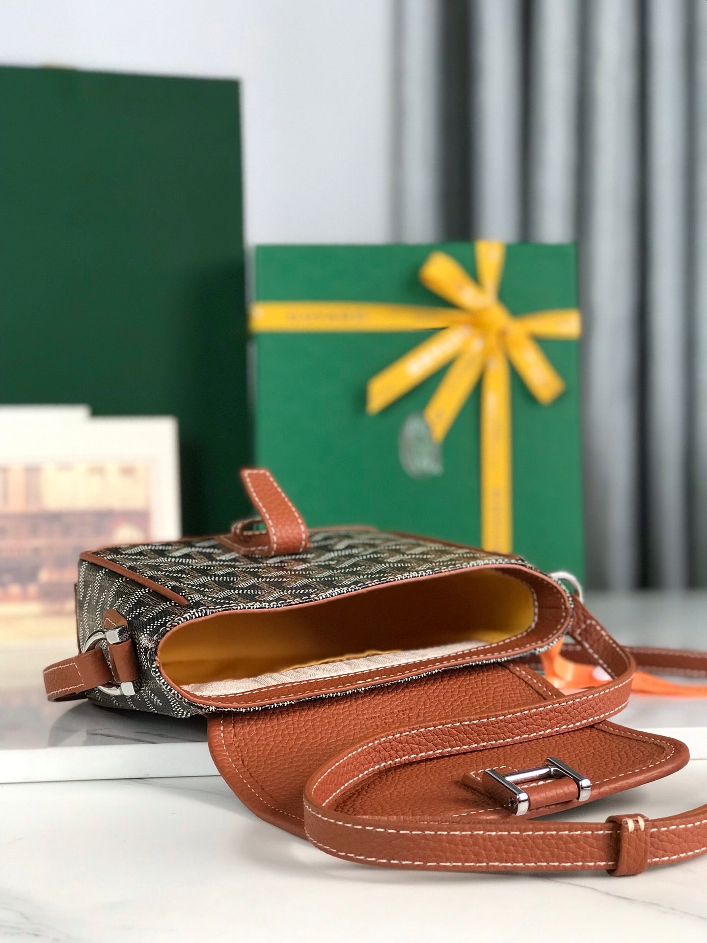 Goyard Grand Bleu 16 Cm Black Goyardine Canvas And Tan Lambskin