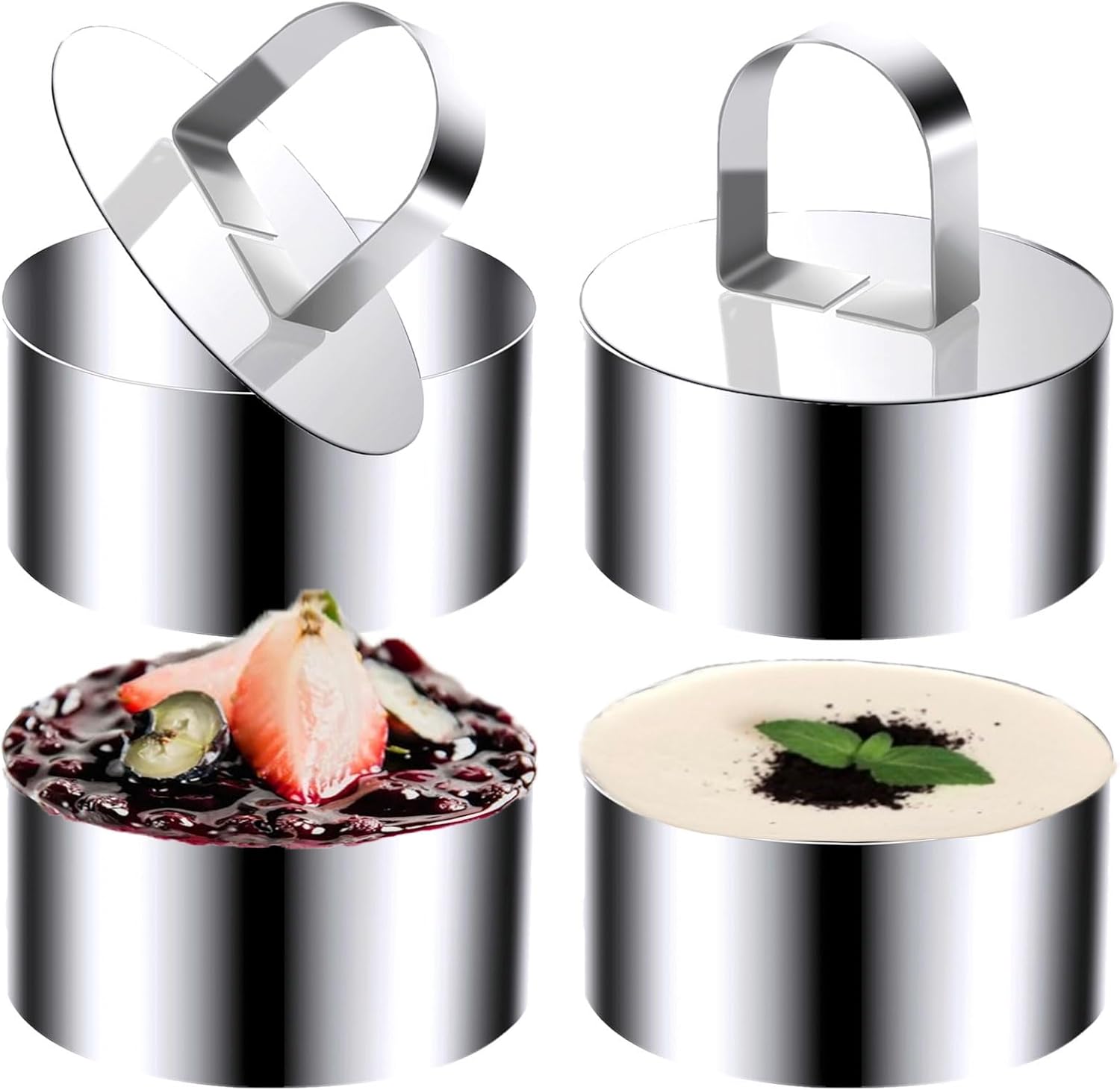 Stainless Steel 4 inch Food Rings Dessert Mousse Cooking Rings Mold with Pusher & Lifter
