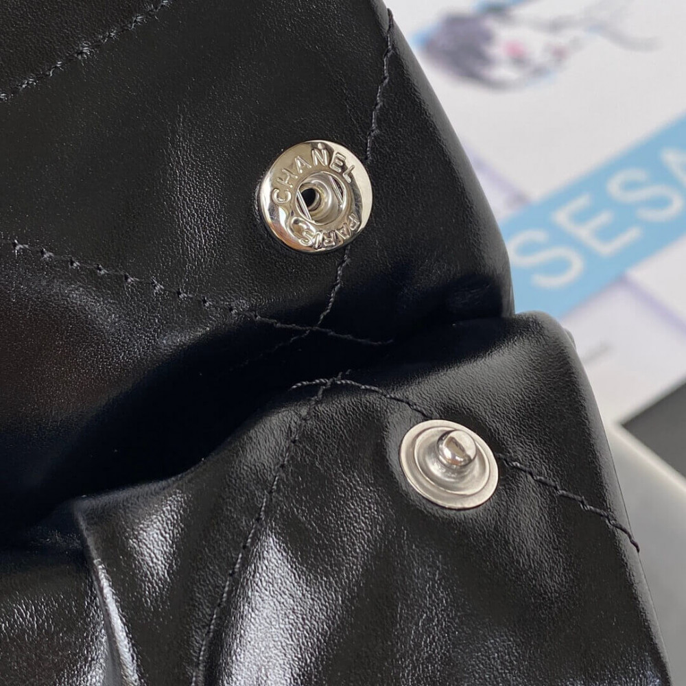 Chanel 22 Small Handbag Shiny Calfskin Black Silver