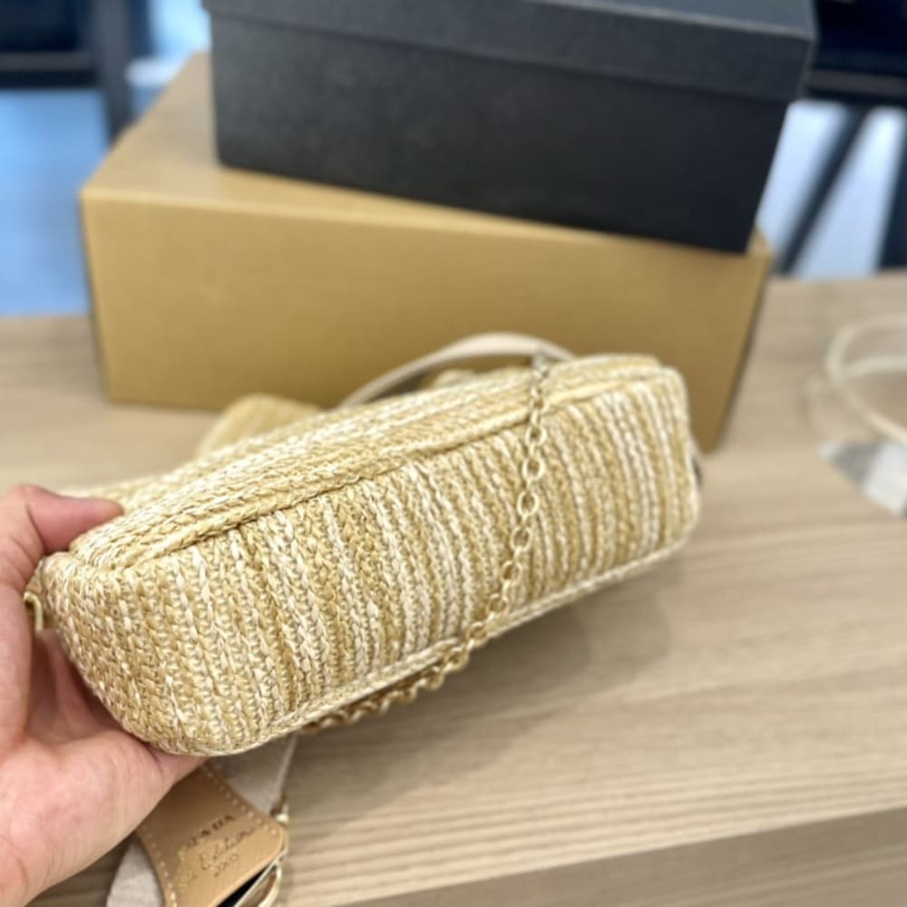 Prada Re Edition 2005 Crochet Bag Raffia Natural Tan 22CM 1BH204 2A2T F0018 V V9L