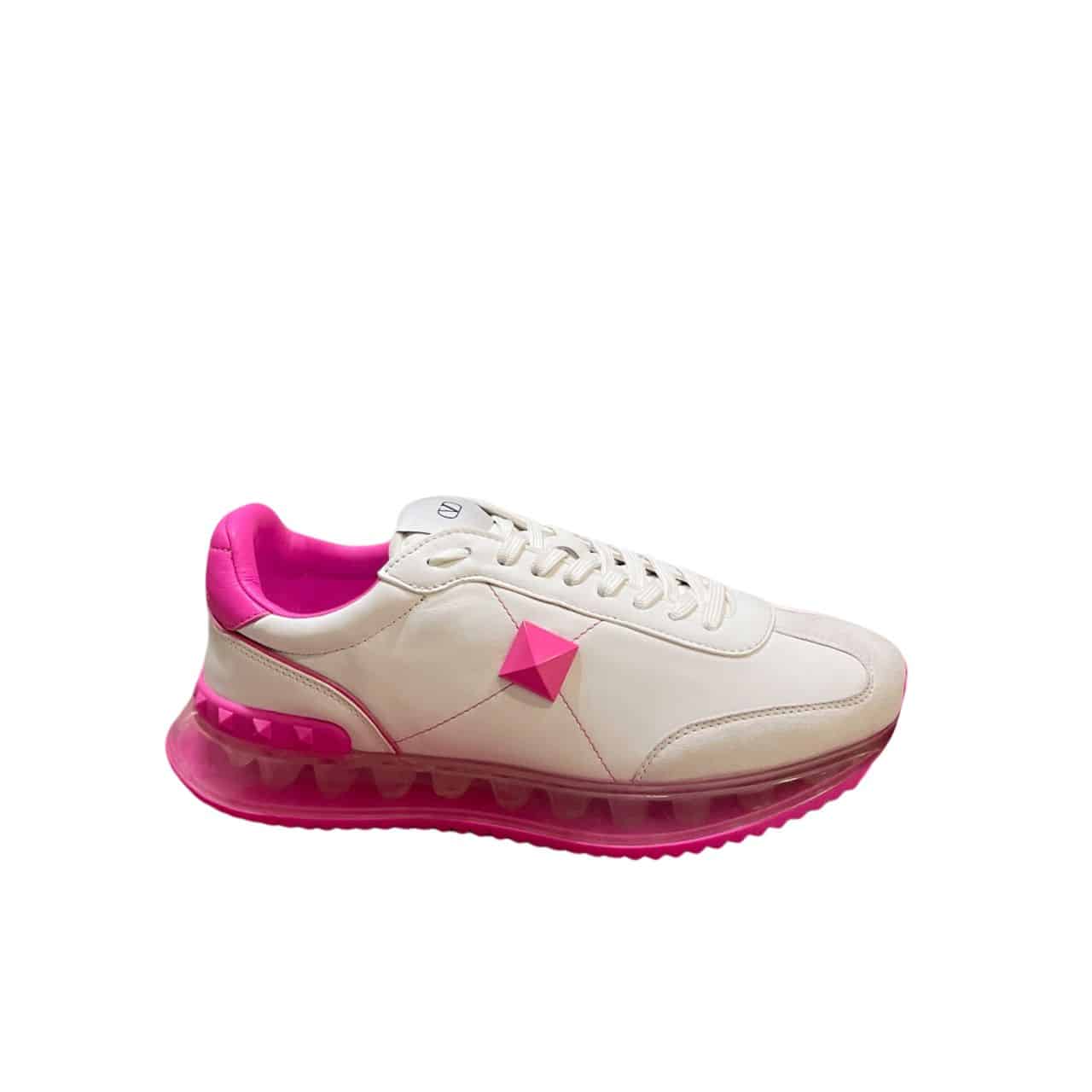 Valentino Garavani Stud Around Low Top Calfskin And Nappa Leather Sneaker Pink