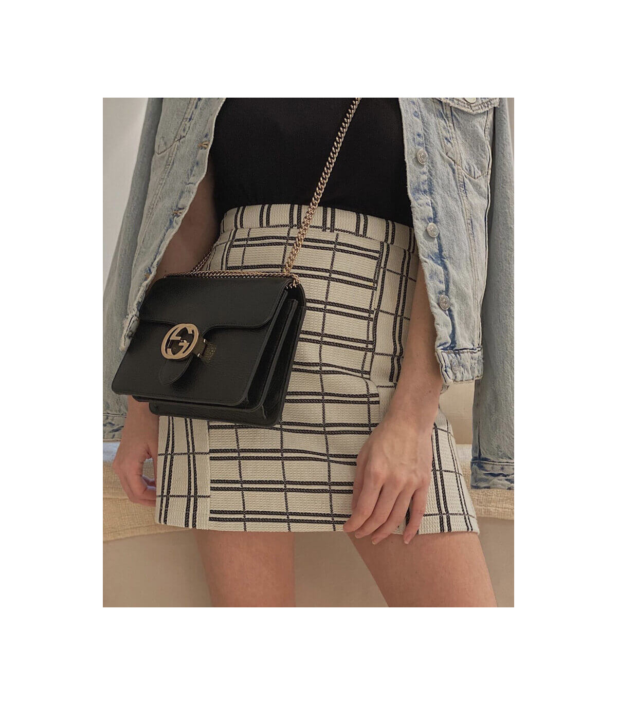 Gucci Interlocking G Chain Crossbody Black Leather 25cm