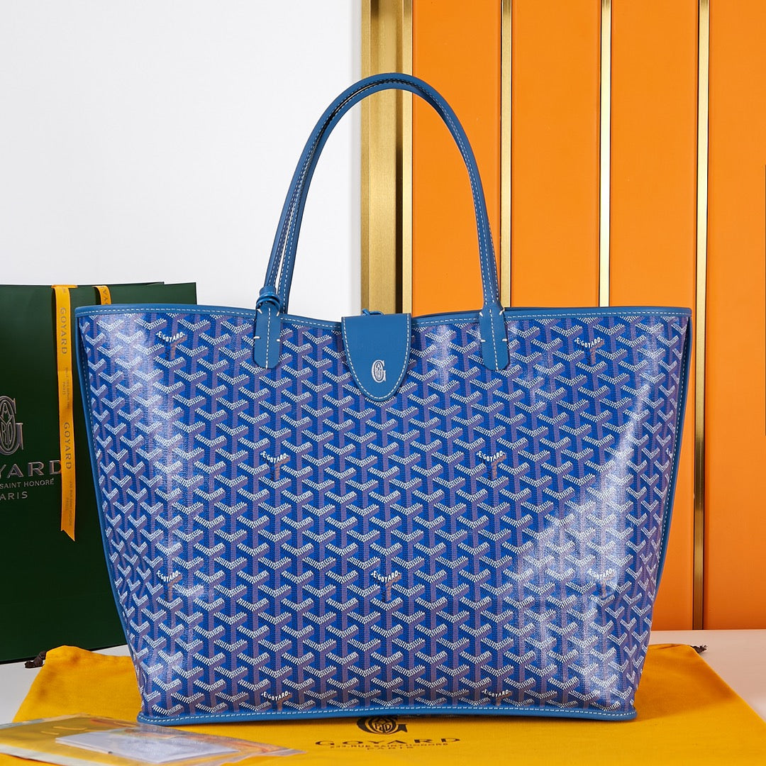 Goyard Saint Louis Gm 40 Blue Canvas Chevroches Calfskin