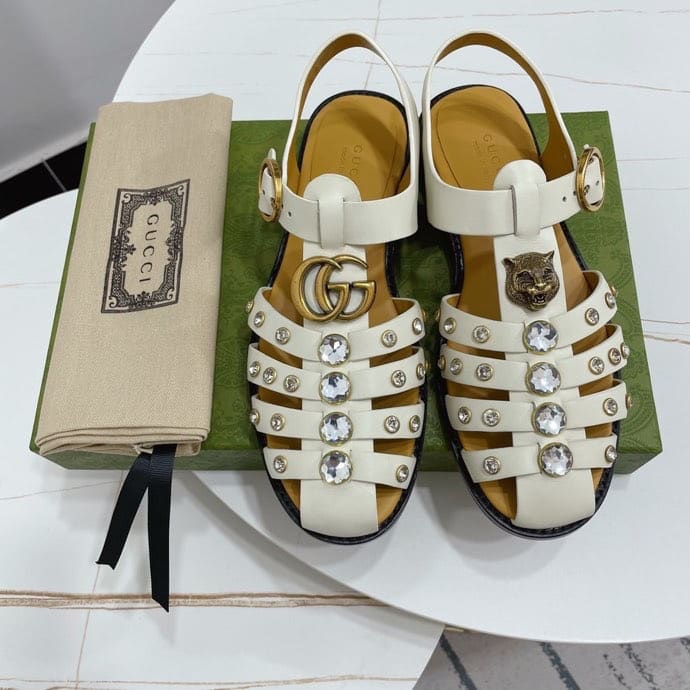 Gucci Rubber Crystal Embellishments Sandals White