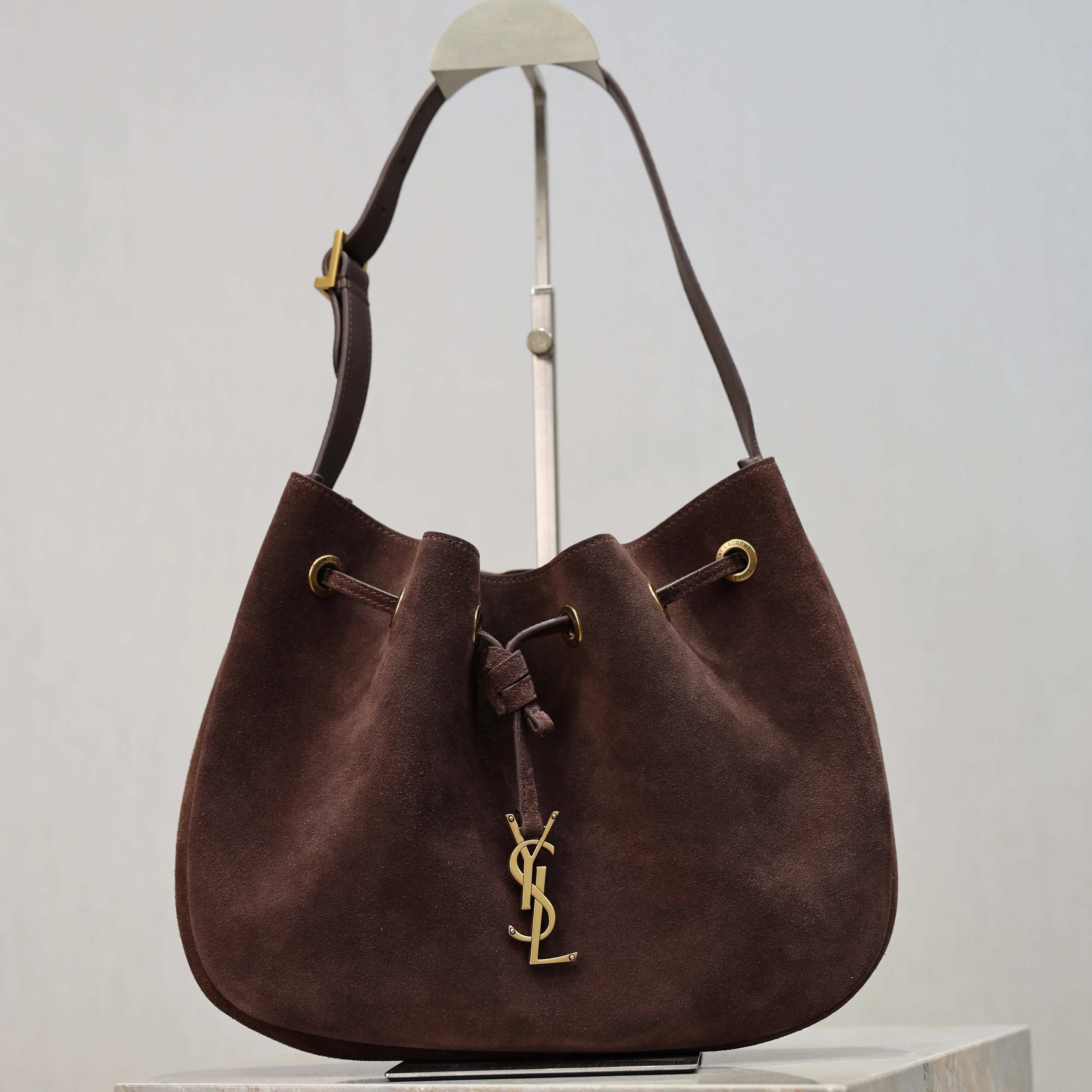 YSL Paris VII Hobo Bag Dark Brown Suede