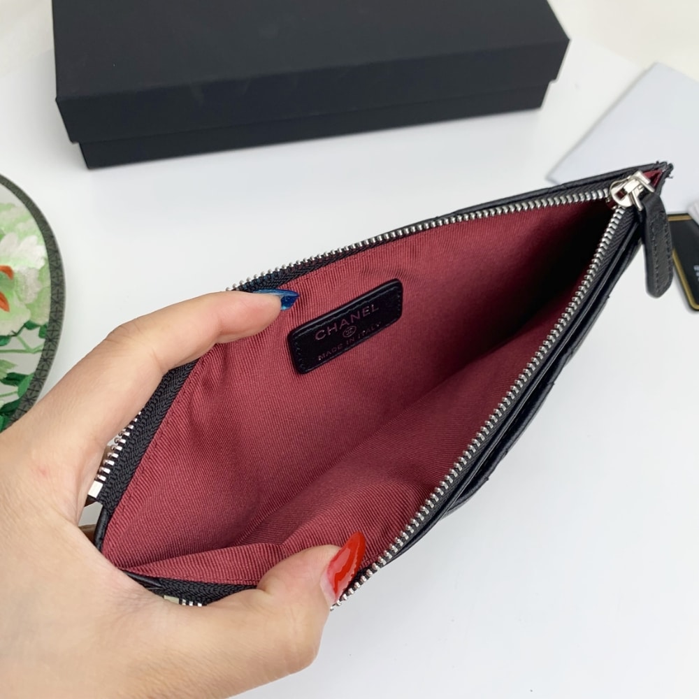 Chanel Classic Zip Pouch Quilted Wallet Black 22Cm
