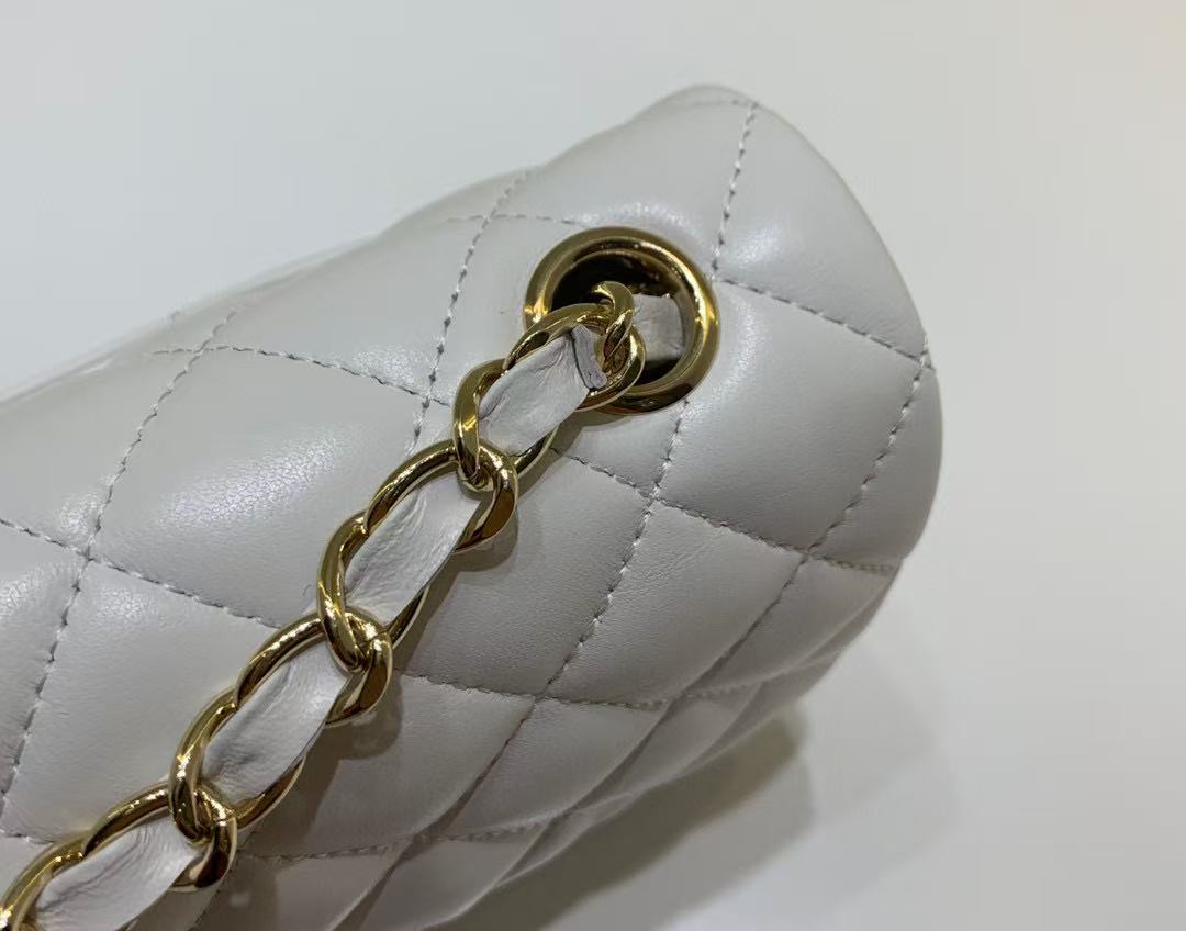 Classic Flap Mini Rectangular Bag (A35200) in White Lambskin with Gold-Tone Hardware, Timeless Classic Line