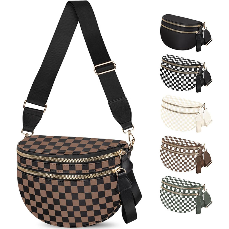 ARCTURASpacious Nylon Checkered Crossbody Bum Bag for Women