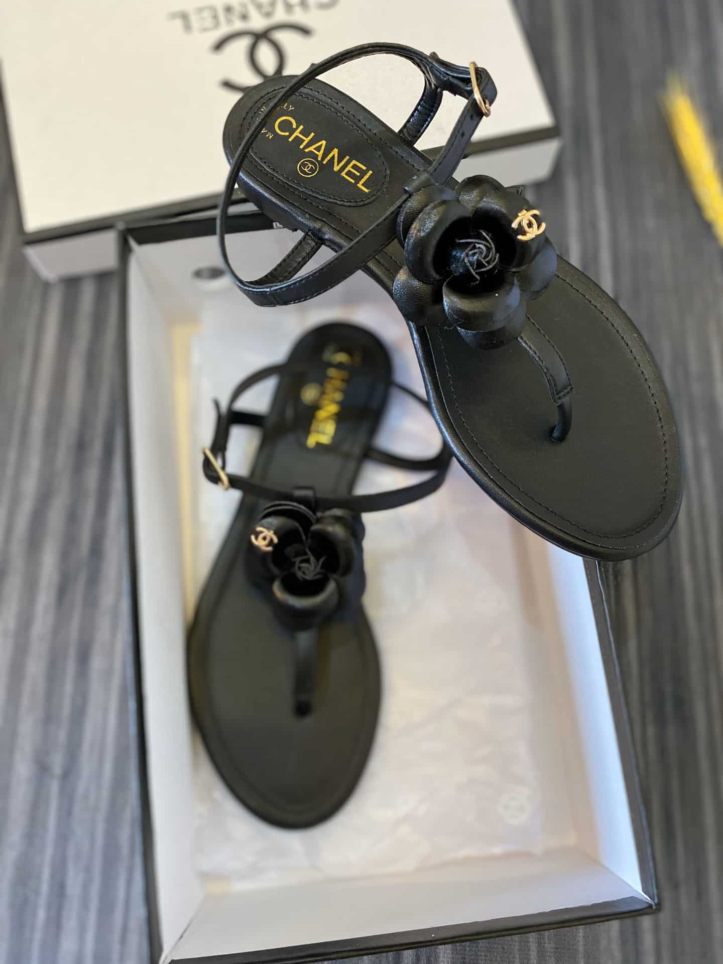 Chanel Jelly Black Rubber Camellia Sandals Black