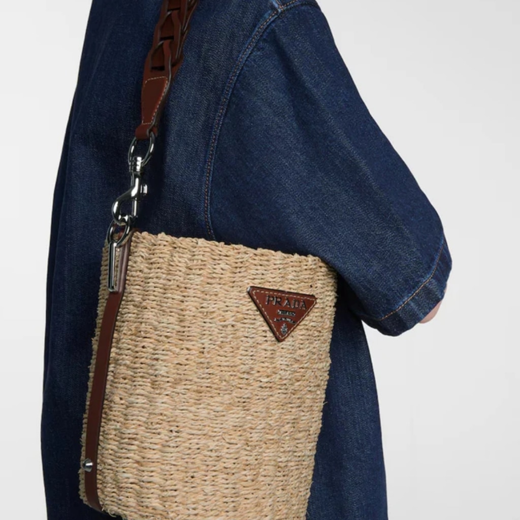 Prada Raffia Woven Bucket Bag Natural 21cm