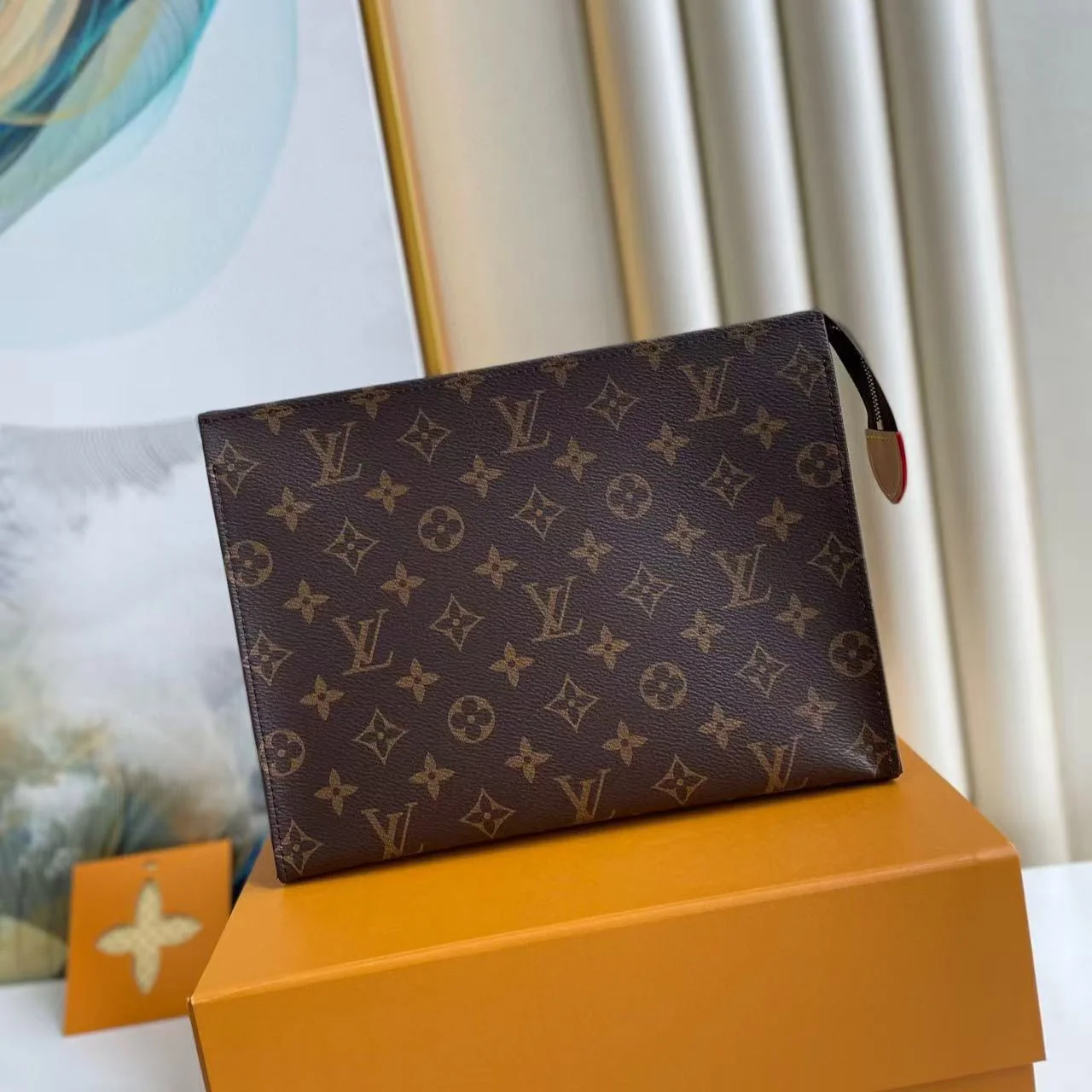 LV Toiletry Clutch 26cm Brown Monogram Canvas Leather