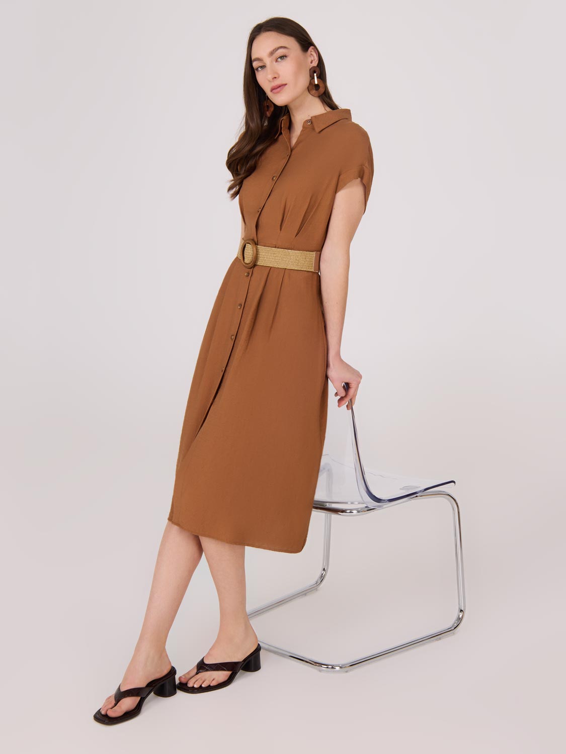 Dolman Sleeve Button-Up Shirt Dress