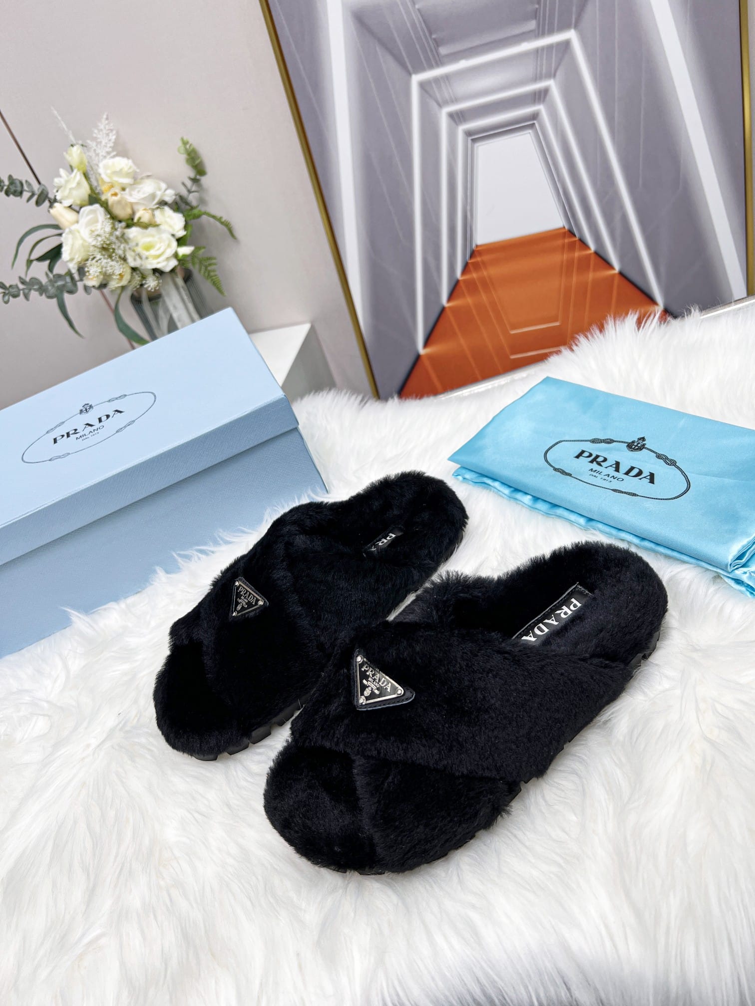 Prada Petal Black Terrycloth Sippers