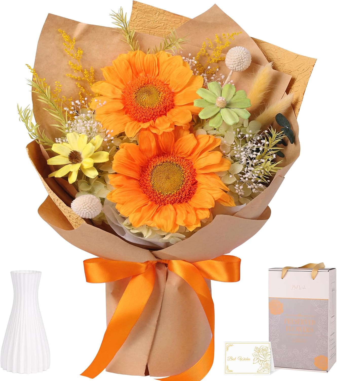 Forever Flowers for Delivery - Preserved Sunflowers Bouquet, Real Sunflowers That Last 3 Years, Eternal flowers Bouquet, Anniversary Birthday Valentine Gifts for Women Mom Grandma Her Wife Girlfriend