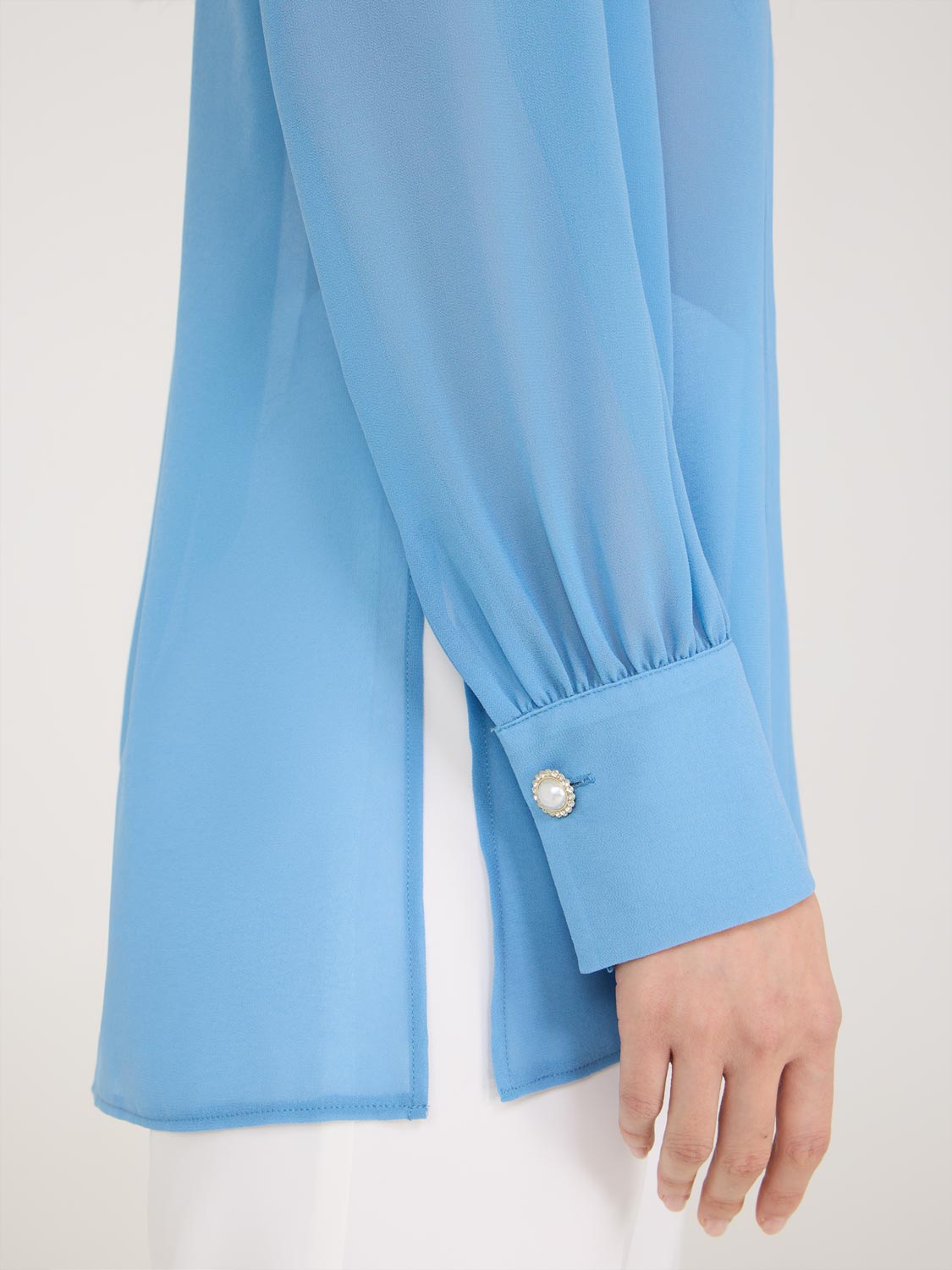 Button-Front Chiffon Tunic Blouse