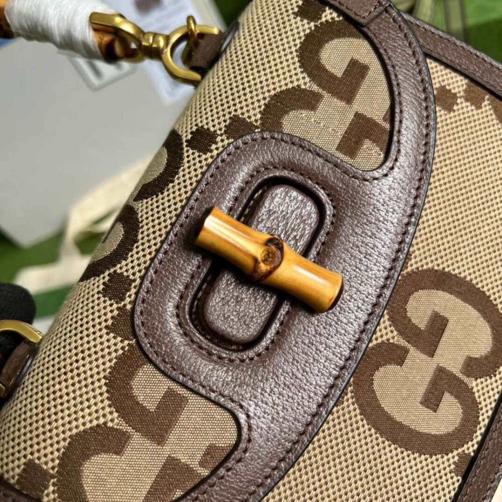 Gucci Bamboo 1947 Jumbo GG Small Top Handle Bag