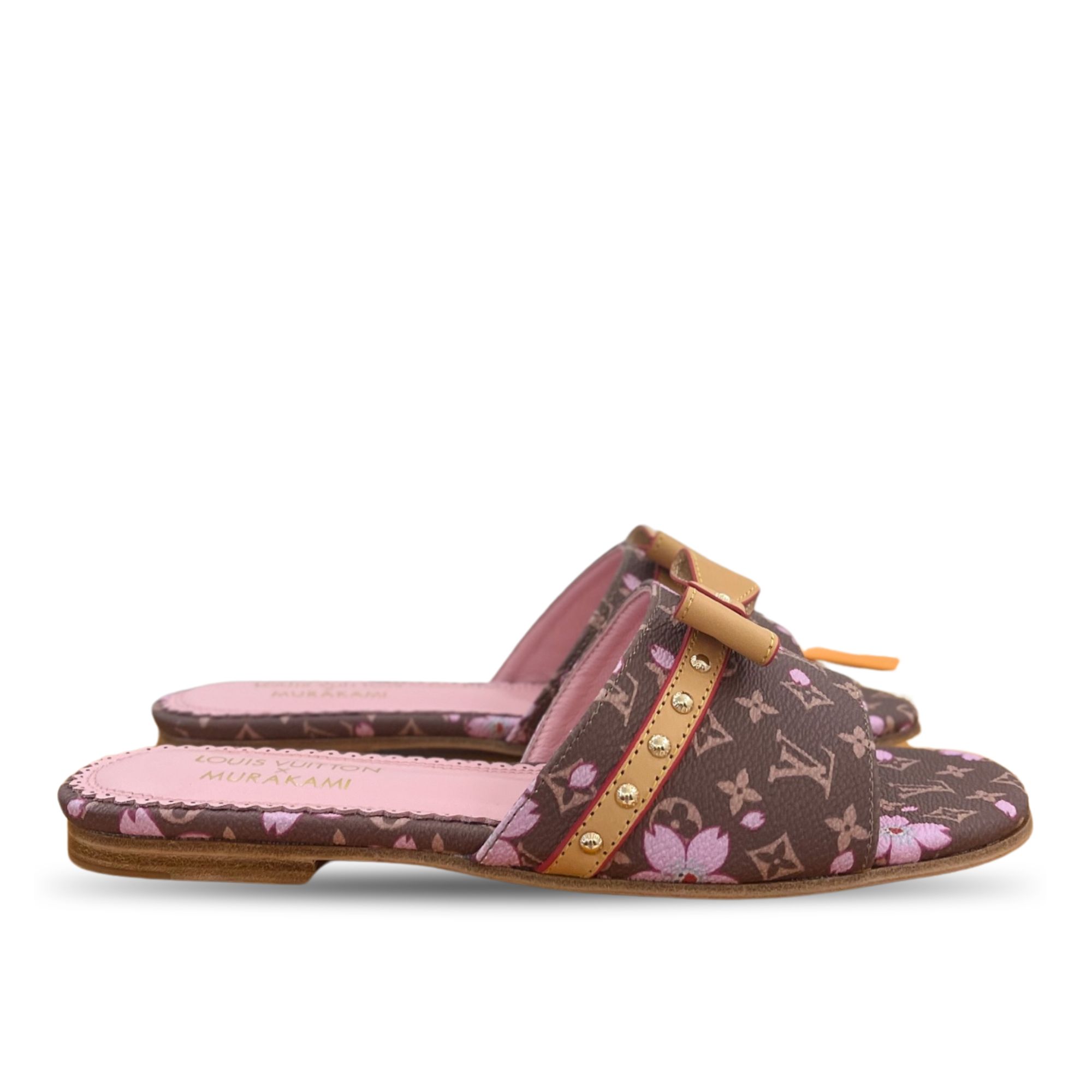 Louis Vuitton x Takashi Murakami Cherry Blossom Flat Slide Sandal Brown Monogram Canvas