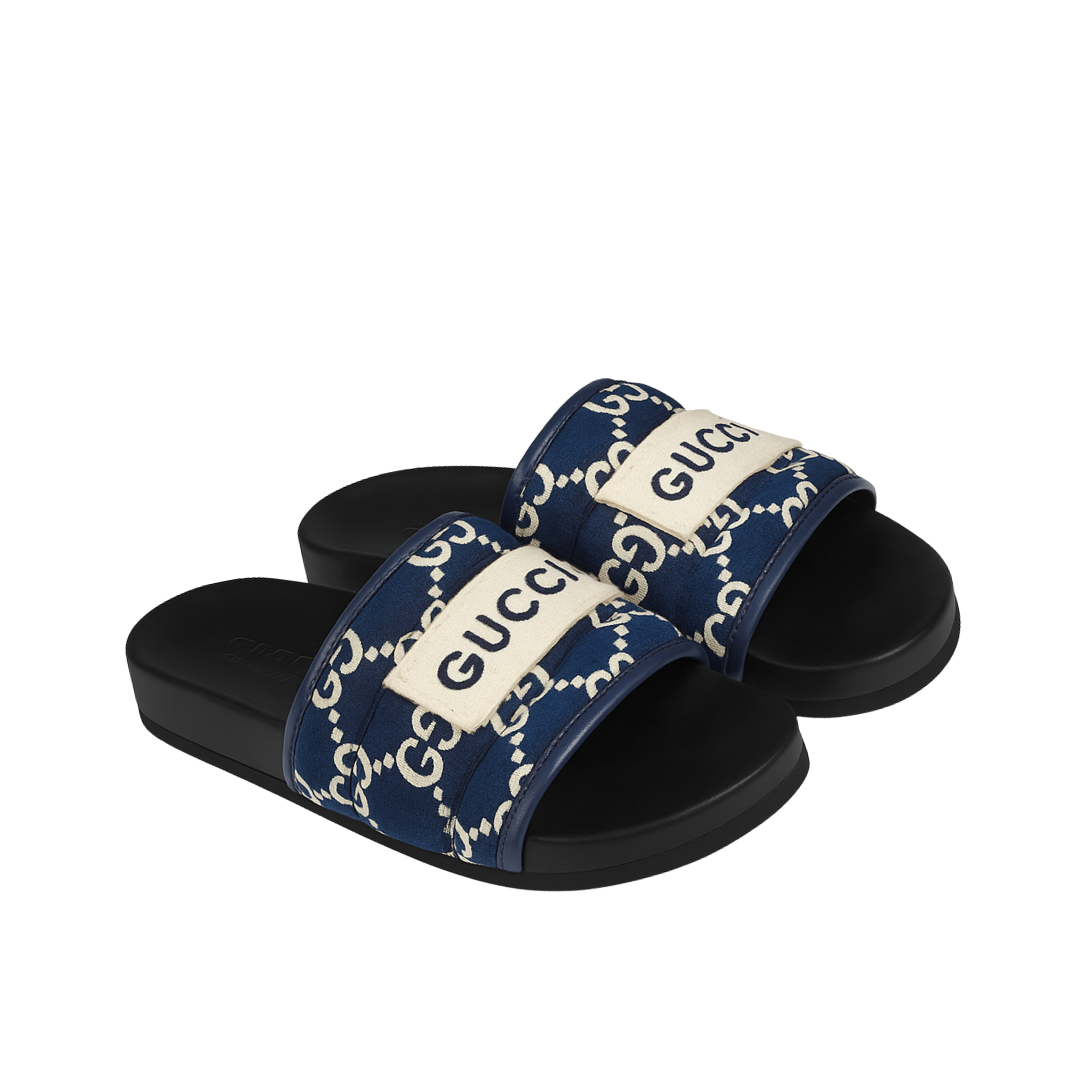 Gucci Gg Horizontal Strap Sandals With Tag In Blue