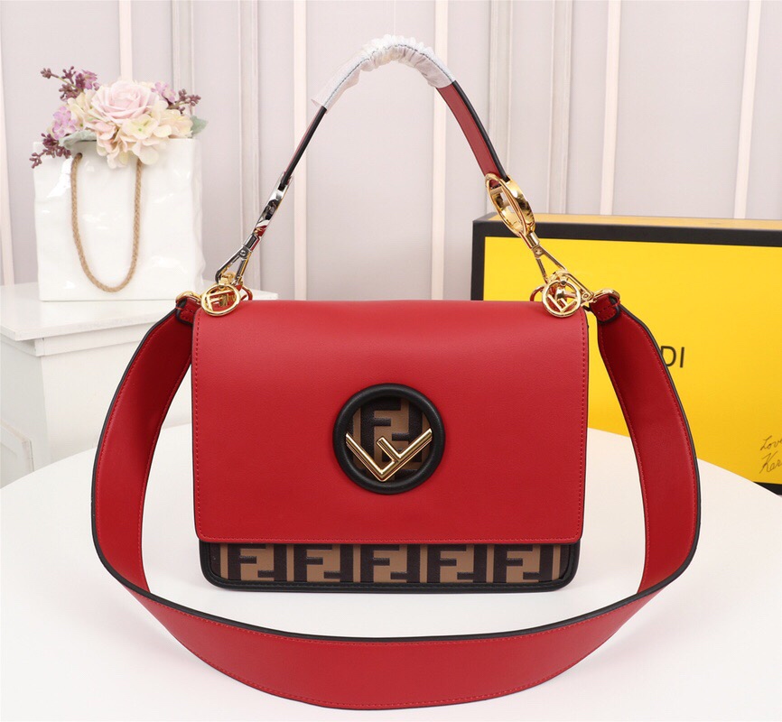 Fendi Kan I F Logo Red Bag 25Cm