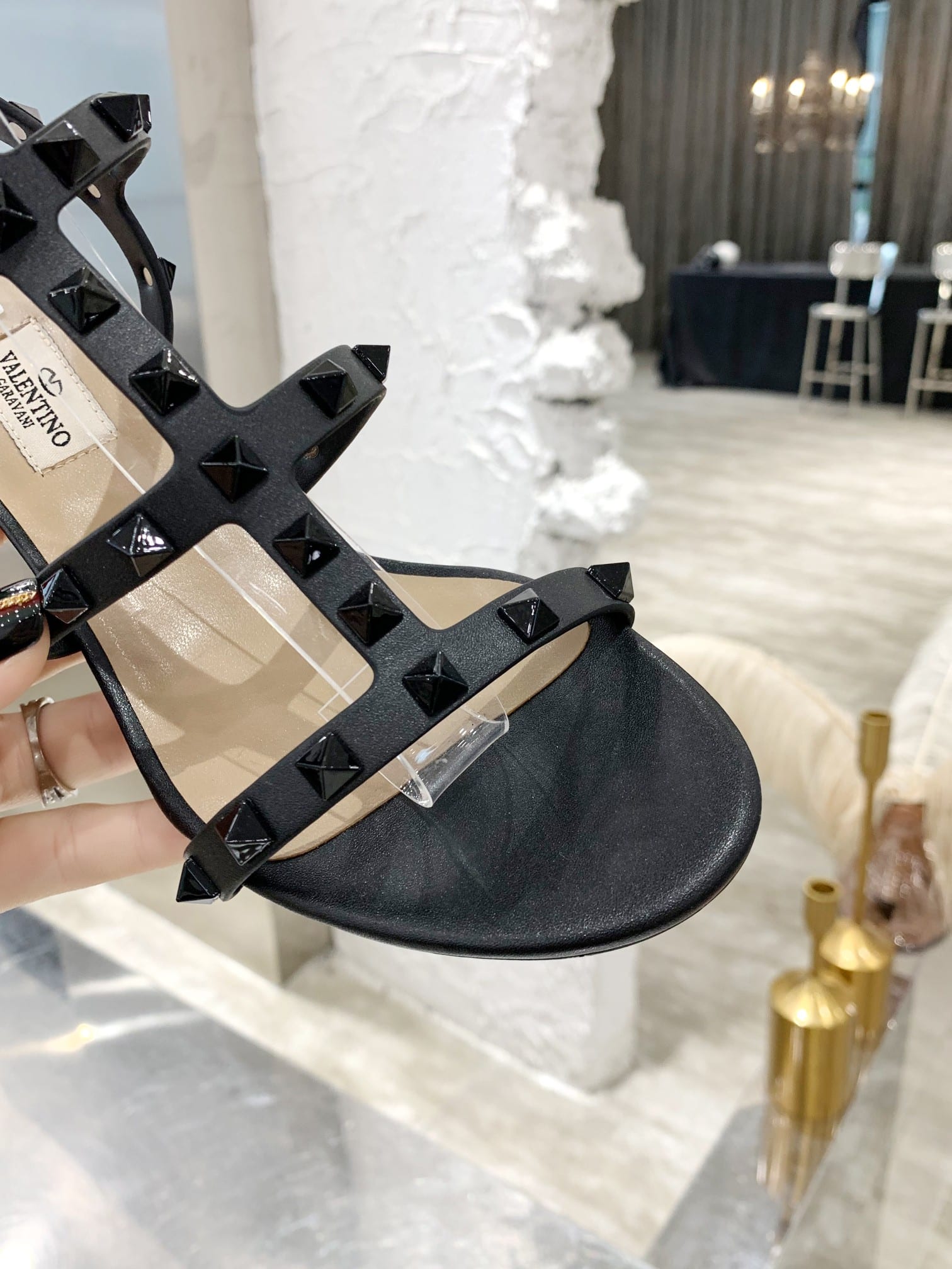 Valentino Garavani Rockstud Leather Sandals Black