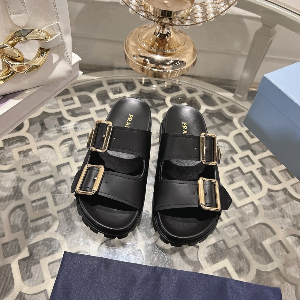Prada Leather Strap Slides Black 1Xx692 3Lem F0002 F 020