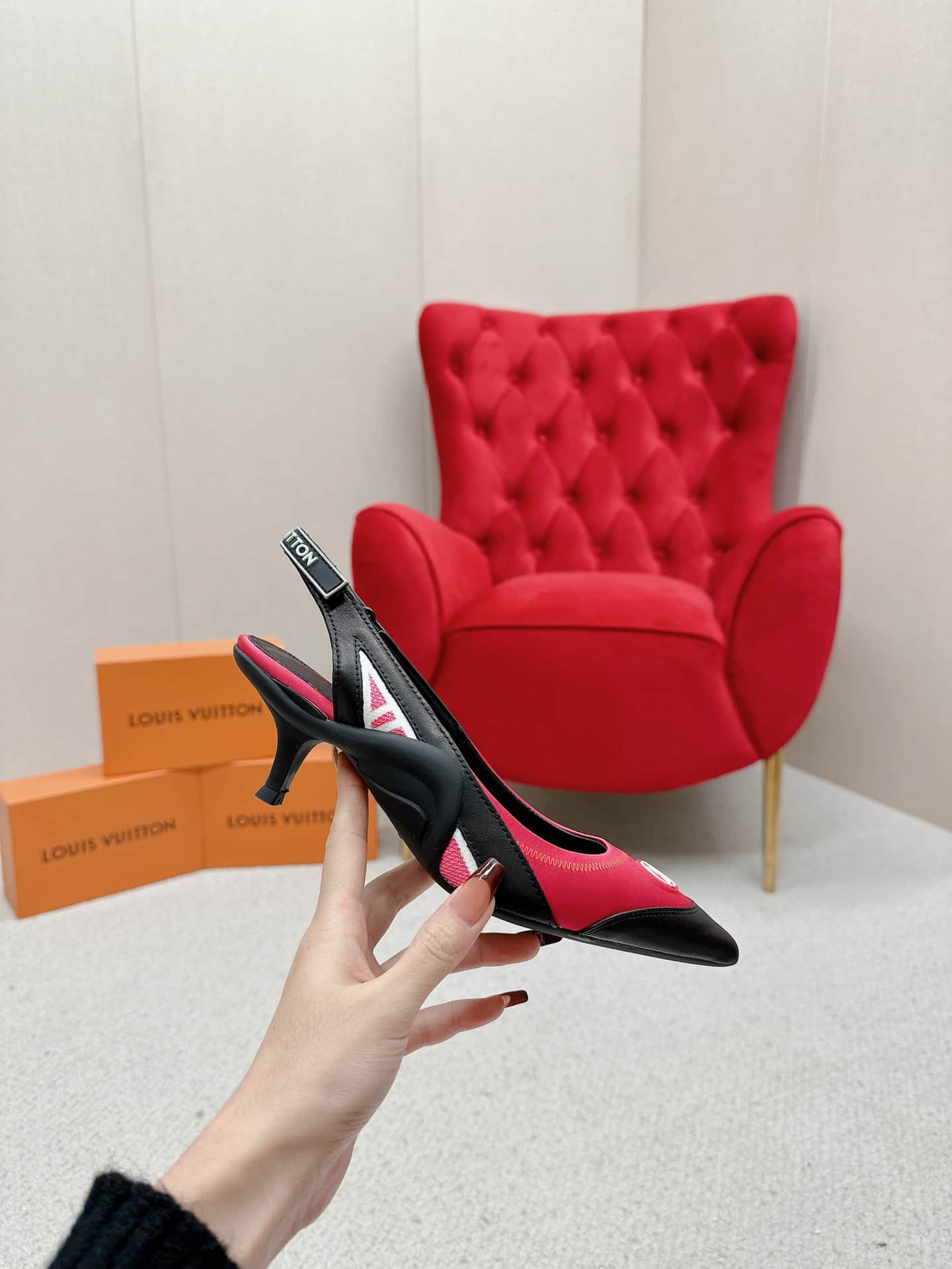 Louis Vuitton Archlight Slingback Pump Black And Pink