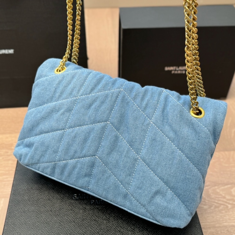Saint Laurent Loulou Puffer Small Shoulder Bag In Blue Denim 28Cm