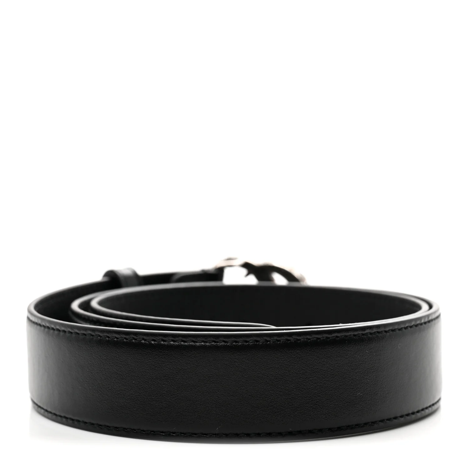 Calfskin Baguette Crystal Double G 30mm Belt 80 32 Black