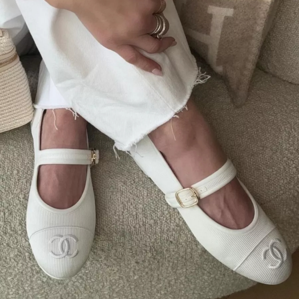 Chanel Mary Jane Ballet Flat White G45503 B16406 NX269