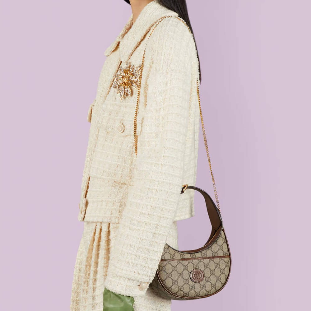 Gucci Half-Moon-Shaped Mini Bag with Interlocking G Brown