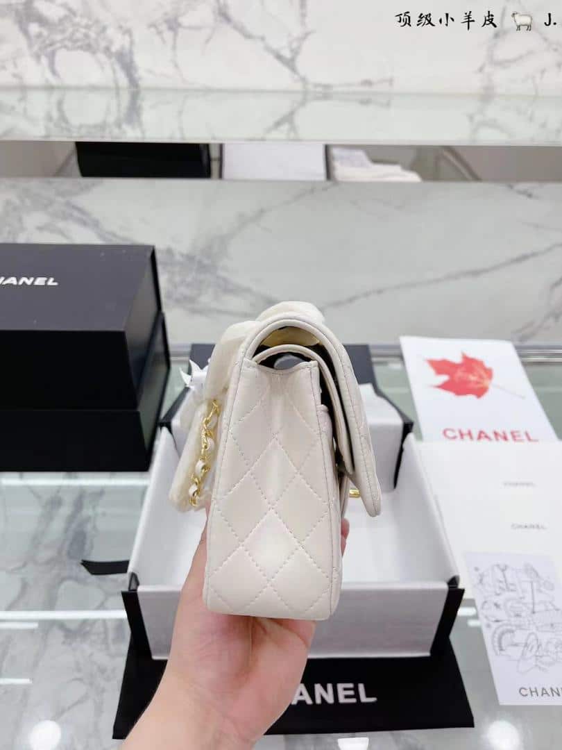 Chanel Classic Mini Flap Gold Hardware White 25Cm