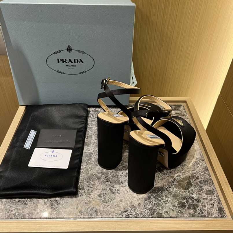 Prada High-Heeled Satin Sandals Black 1Xp48B049F0002F135