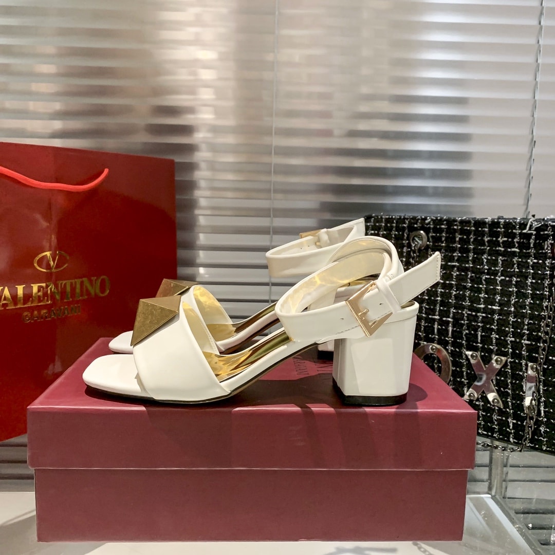 Valentino Garavani One Stud Leather Sandals White