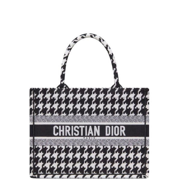 DIOR 36CM MEDIUM BLACK MACRO HOUNDSTOOTH EMBROIDERY BOOK TOTE