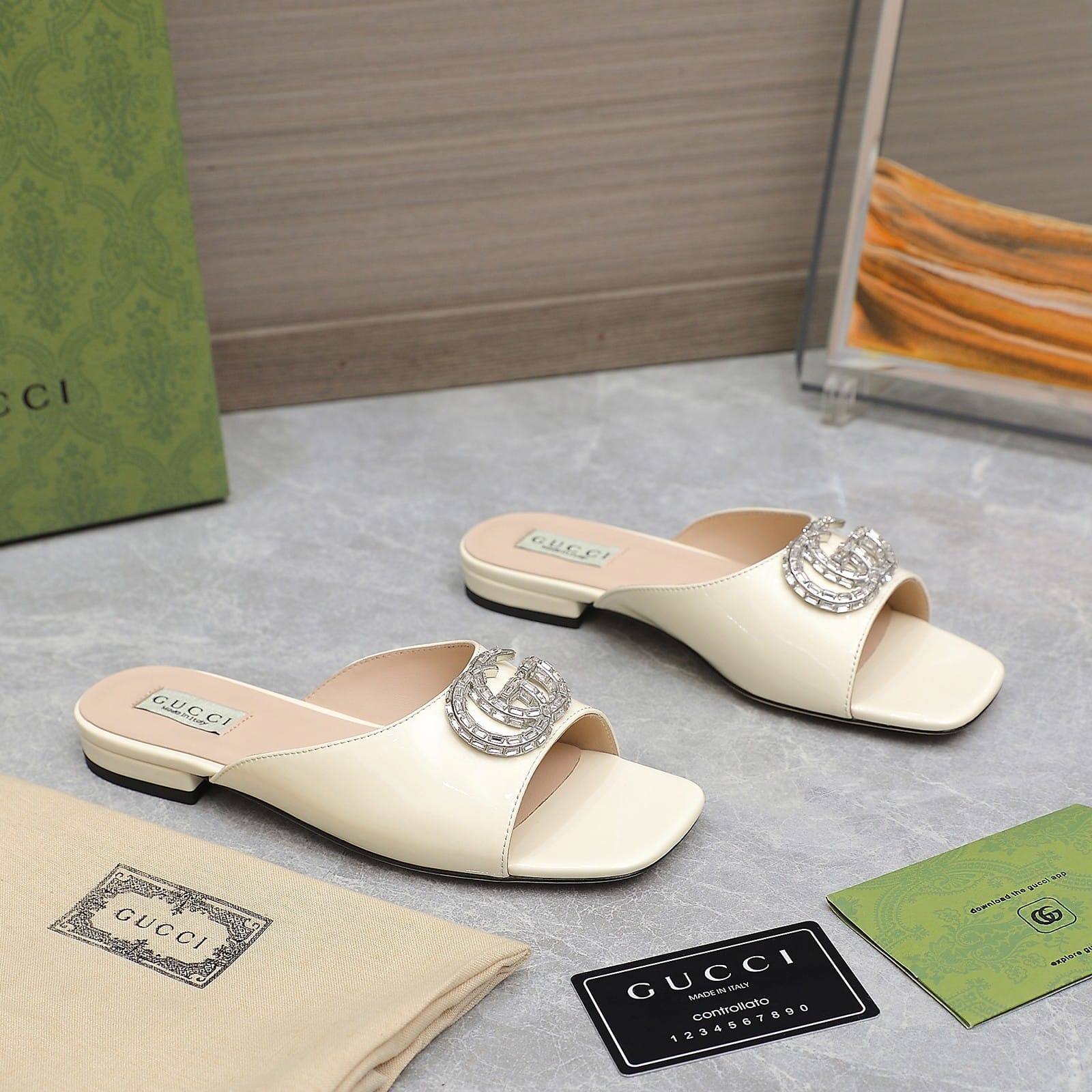 Gucci Gg Crystal Slippers White