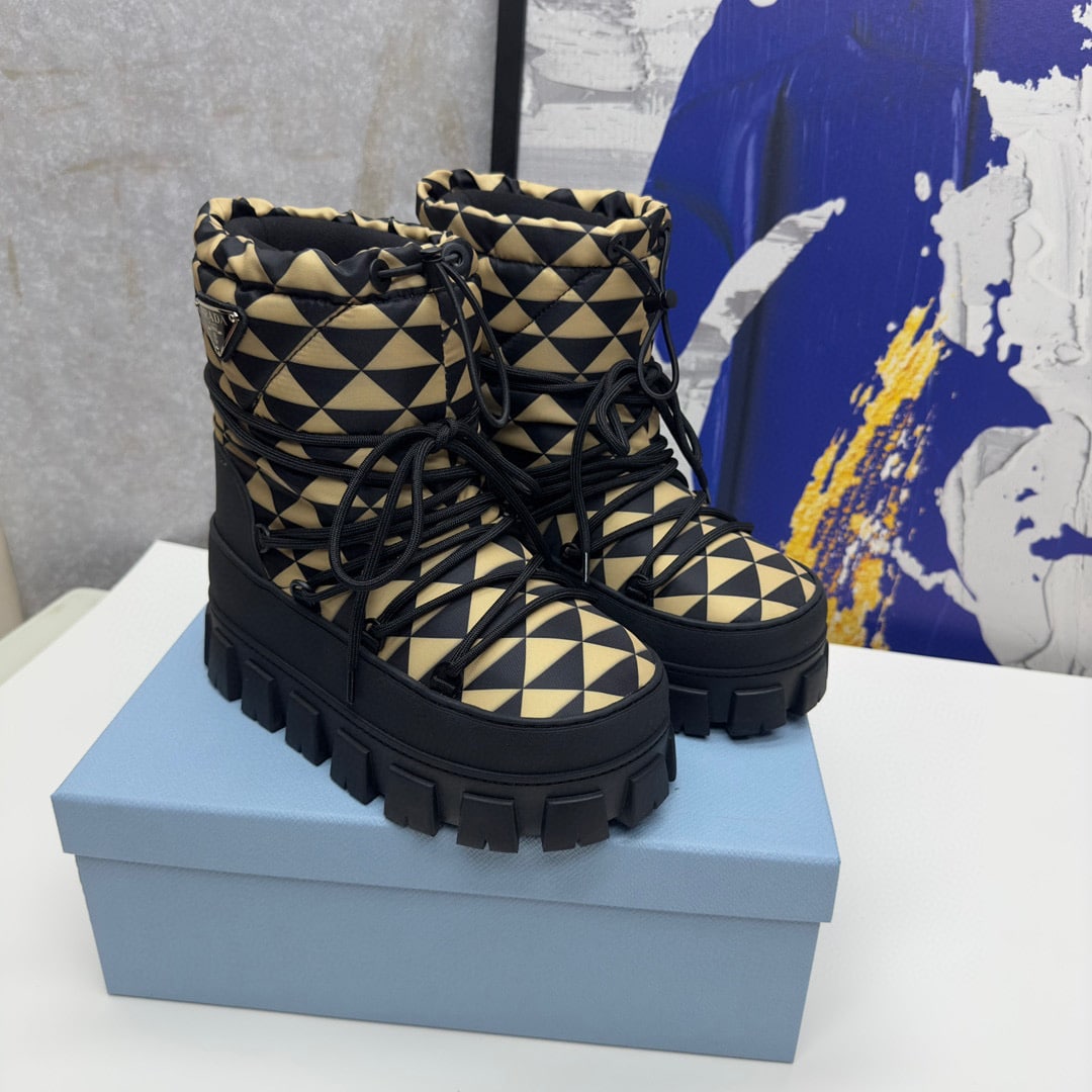 Prada Nylon Gabardine Apr?S Ski Booties Black Beige