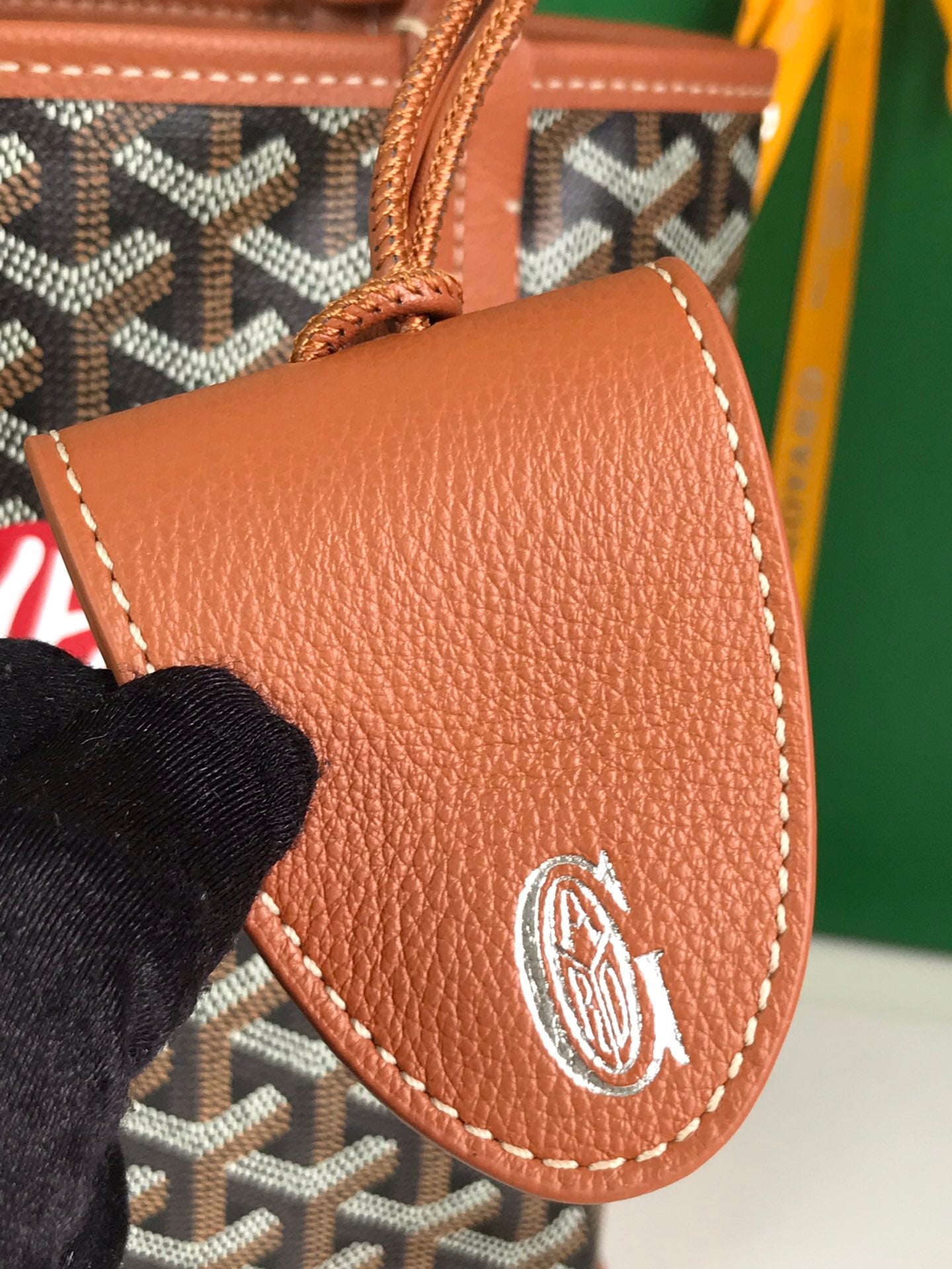 Goyard Anjou Mini Bag 20 Cm Tan Calfskin And Black Goyardine Canvas