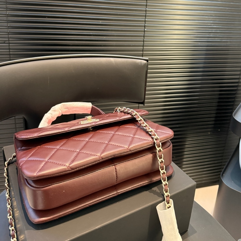 Chanel Flap Bag With Top Handle Burgundy 25cm