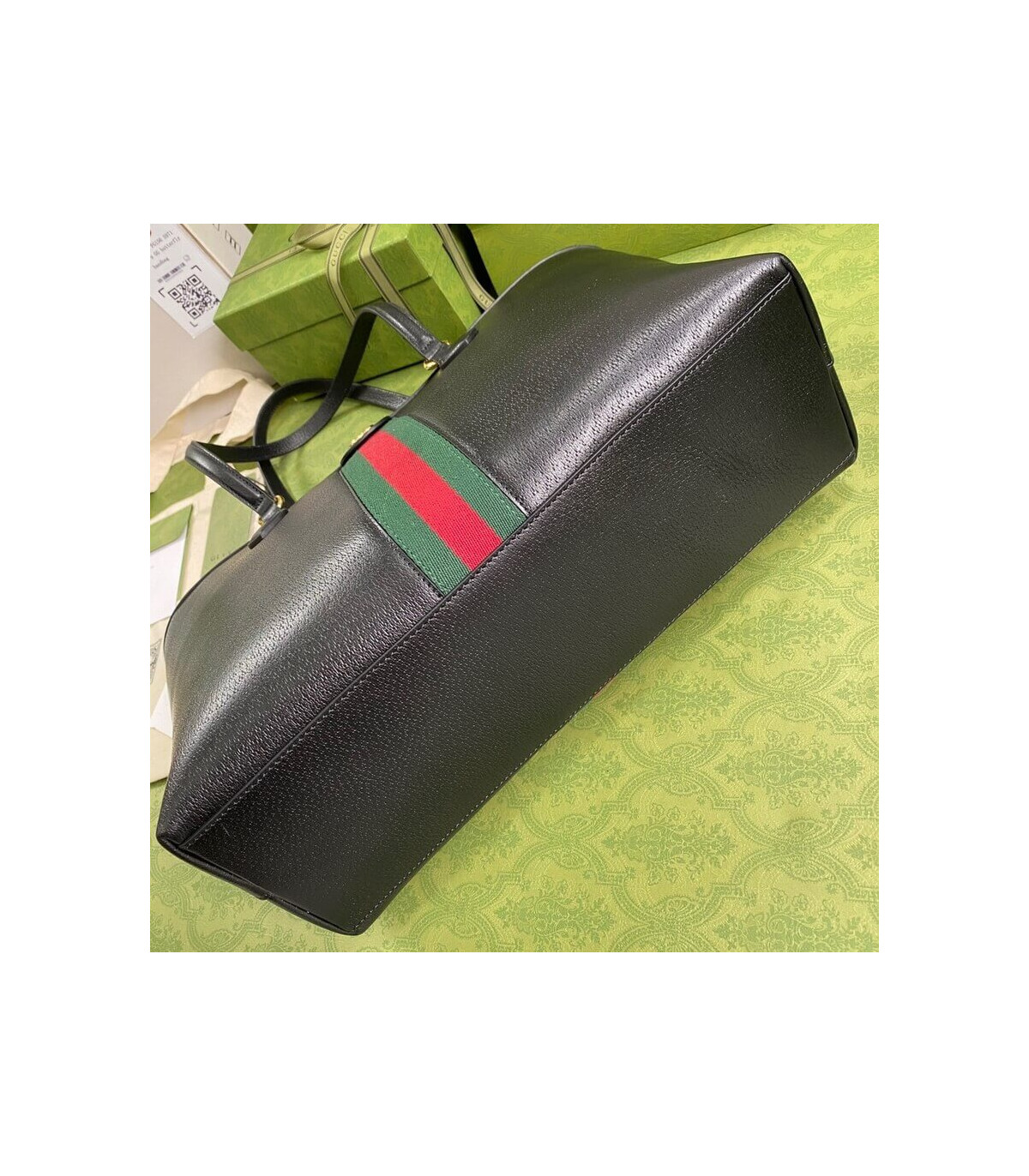 Gucci Ophidia Black Leather Tote Bag with Web Stripe 38cm/15in