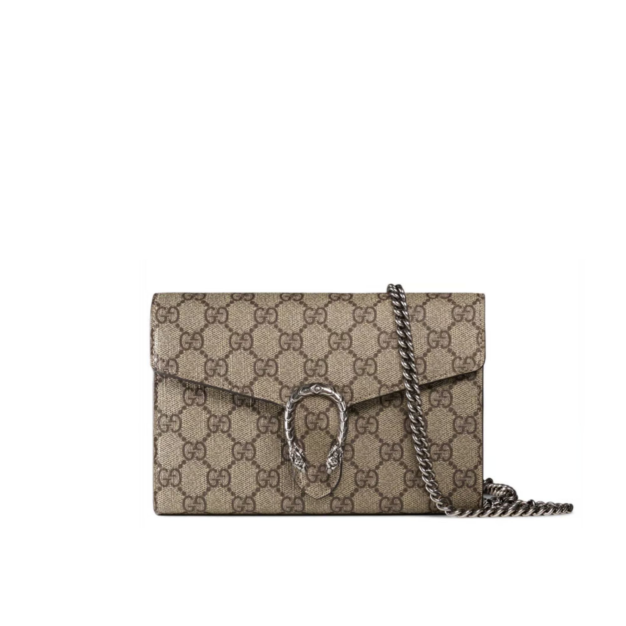 Gucci Dionysus GG Supreme Chain Wallet Beige 20cm