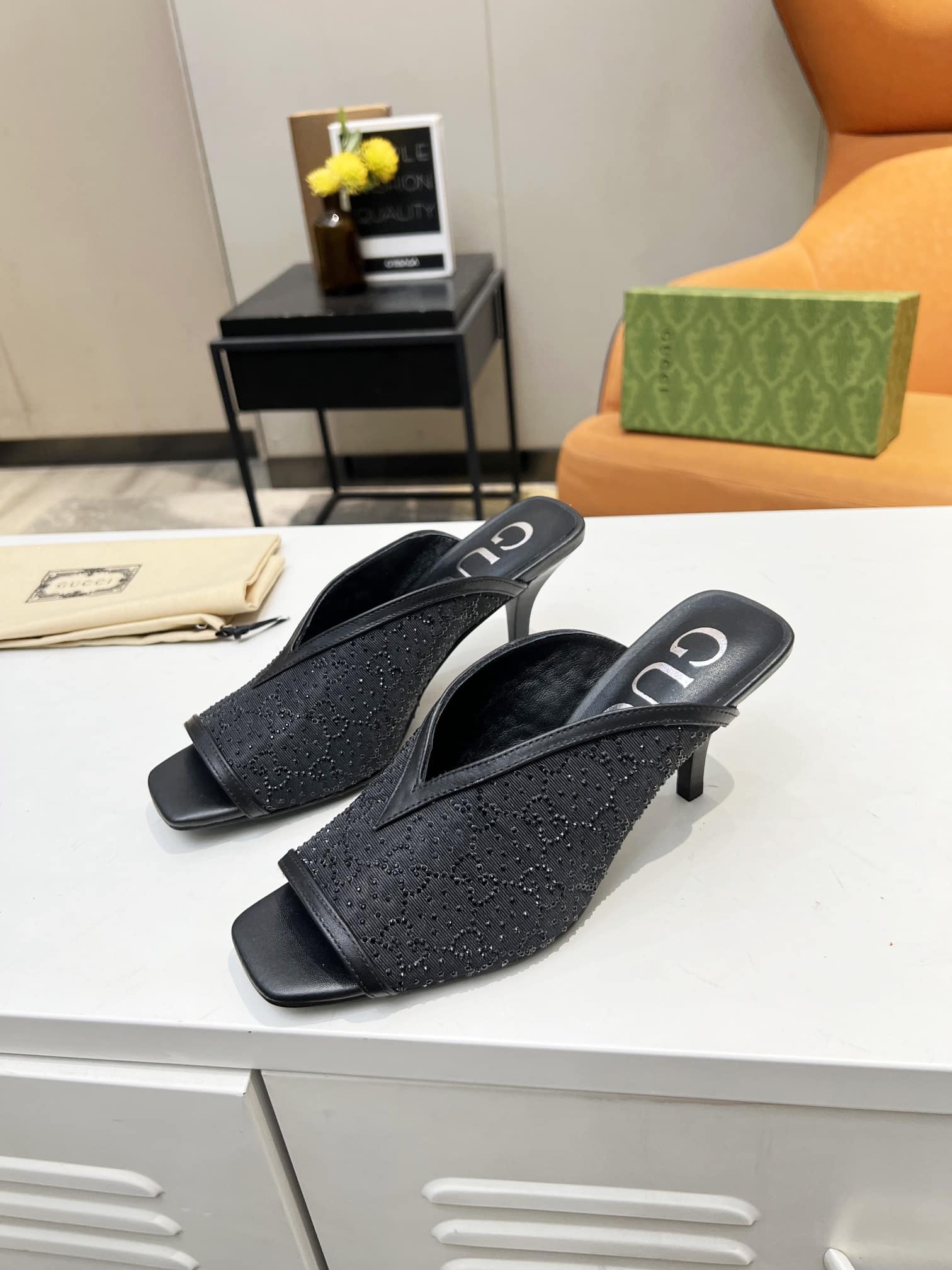 Gucci Black Gg Demi Embellished Black