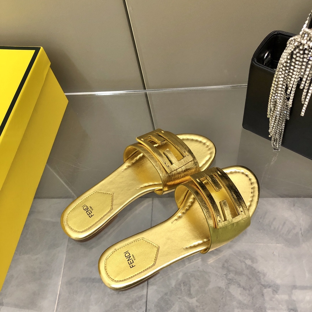 Fendi Baguette Gold Nappa Leather Slides 8R8136Ai16F0Xv6