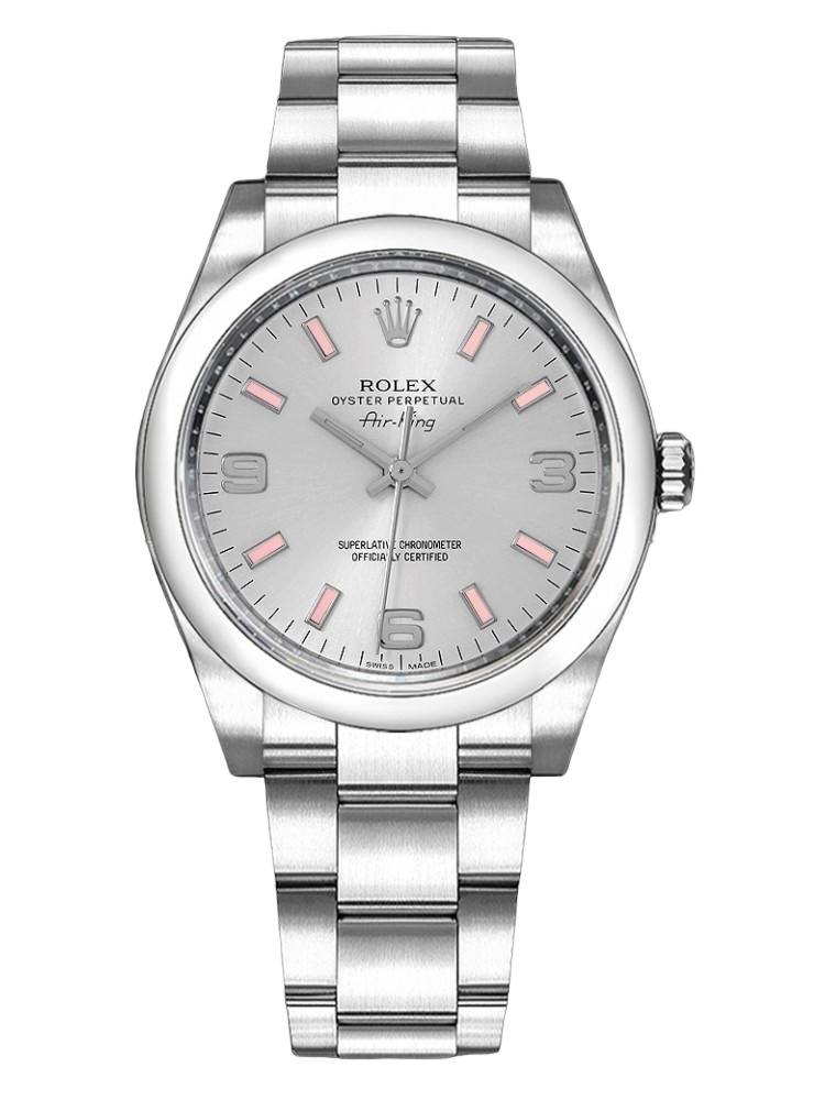 【Super Clone】Rolex Oyster Perpetual Air-King 114200 Silver Dial Pink Baton 34mm Unisex replica watch