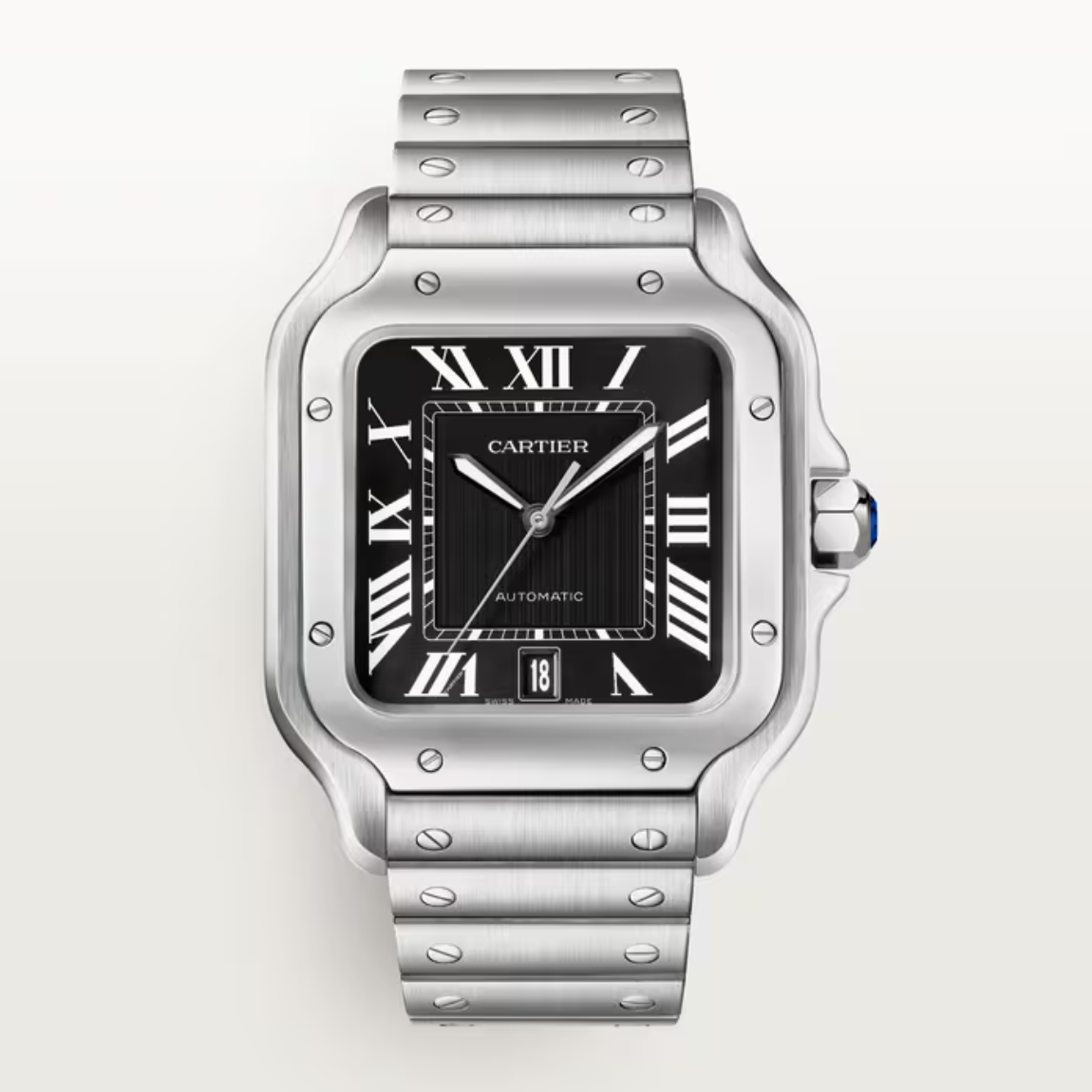Santos Classic Collection Black Dial Watch, 39.8mm