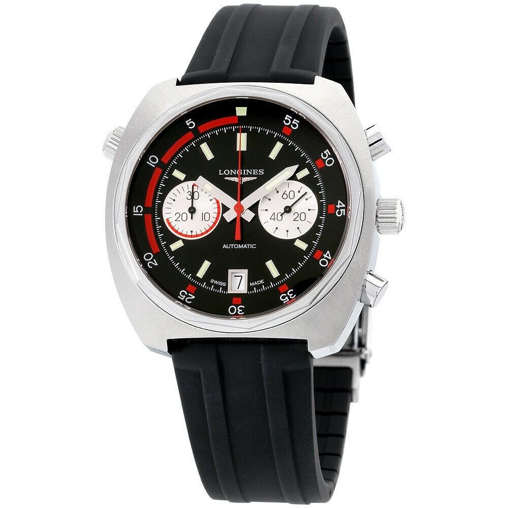 【Super Clone】Longines Men's L2.796.4.52.9 Heritage Chronograph Black Silicone Watch