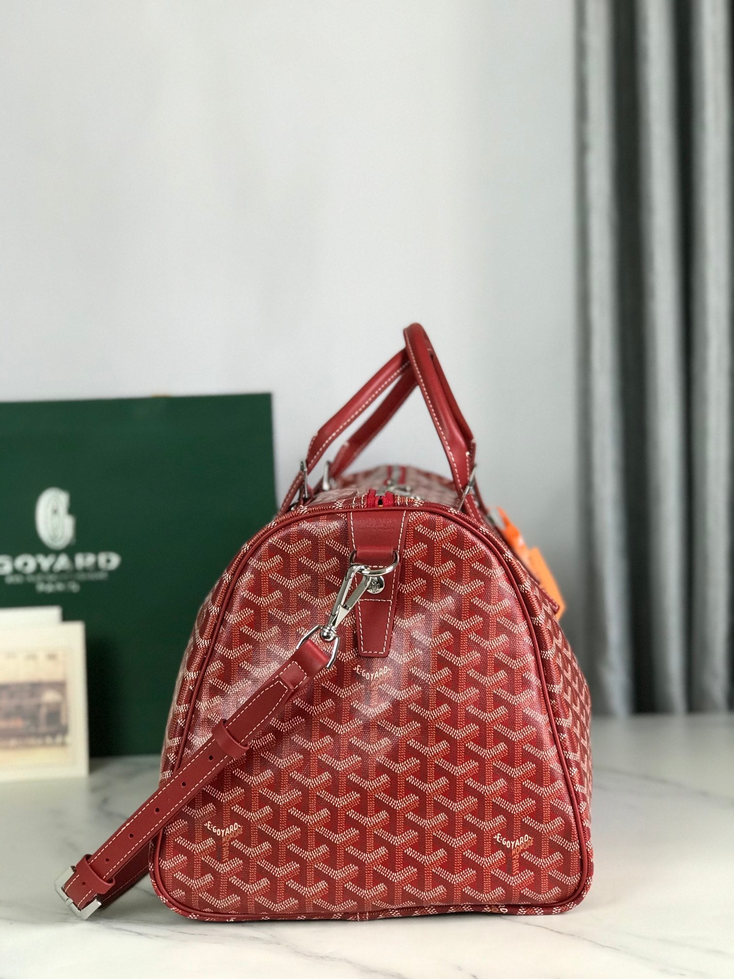Goyard Boston 50 Bag Cm Red Goyardine Canvas And Calfskin Trim