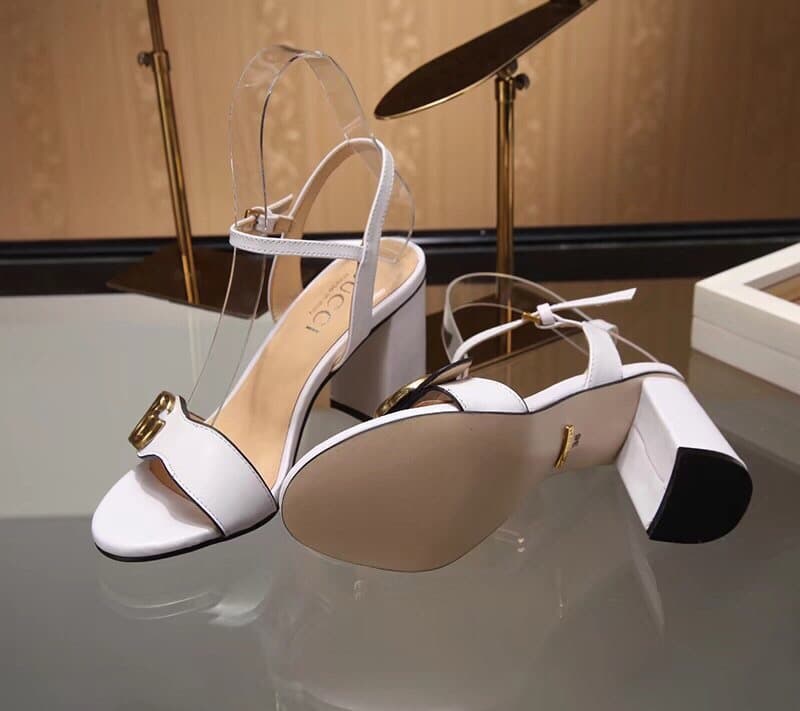 Gucci Leather Mid Heel Sandal White
